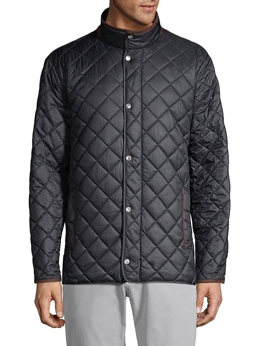 Peter Millar Suffolk Quilted Travel Coat - Black Male