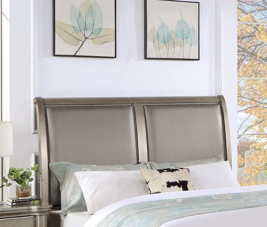 Eastern King Size Bed And 2x Nightstands Grey Finish Bedroom Furniture 3pc Set Gorgeous Classic Luxury Wooden Veneer
