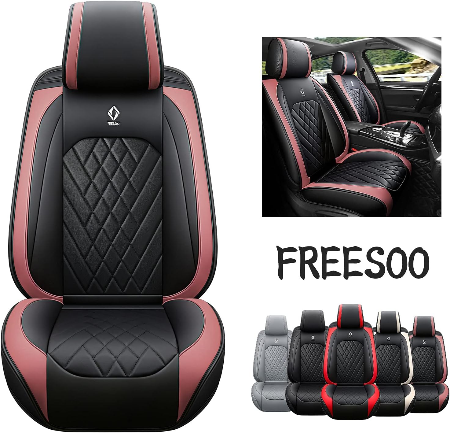 FREESOO Car Seat Cover Full Set, Leather Seat Covers Auto Accessories Waterproof Universal Fit for 5 Seats Sedan SUV Pick-up Truck (Grey 13)