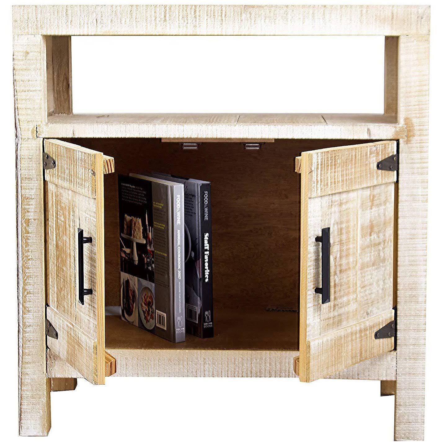Distressed Wood Accent Cabinet with Open Shelf 2 Doors Iron Handles and Hinges