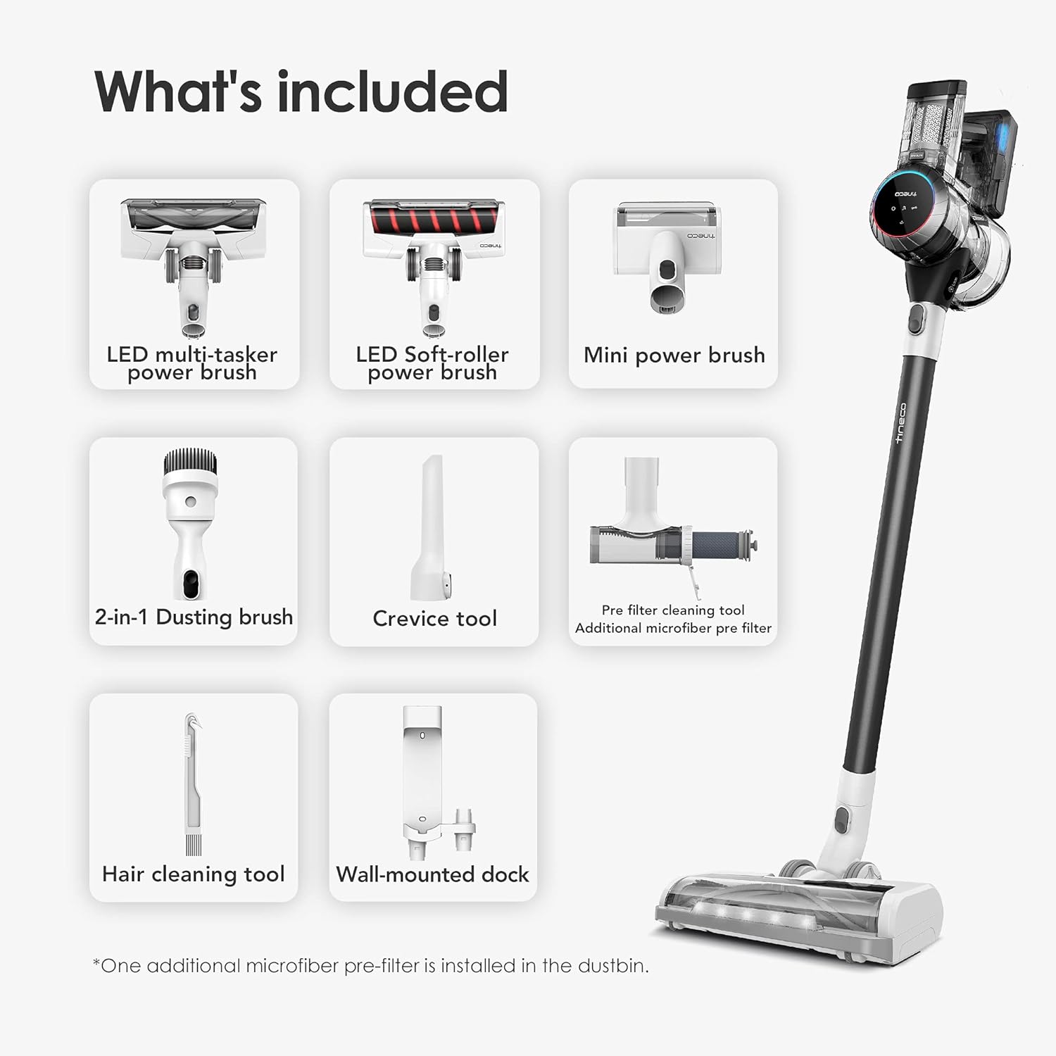 Tineco Pure ONE S11 Tango Smart Cordless Stick Vacuum Cleaner, Lightweight Handheld Vacuum 22KPA Strong Suction Ultra-Quiet Operation with LED Power Brush for Hard Floors Carpet Pet Hair