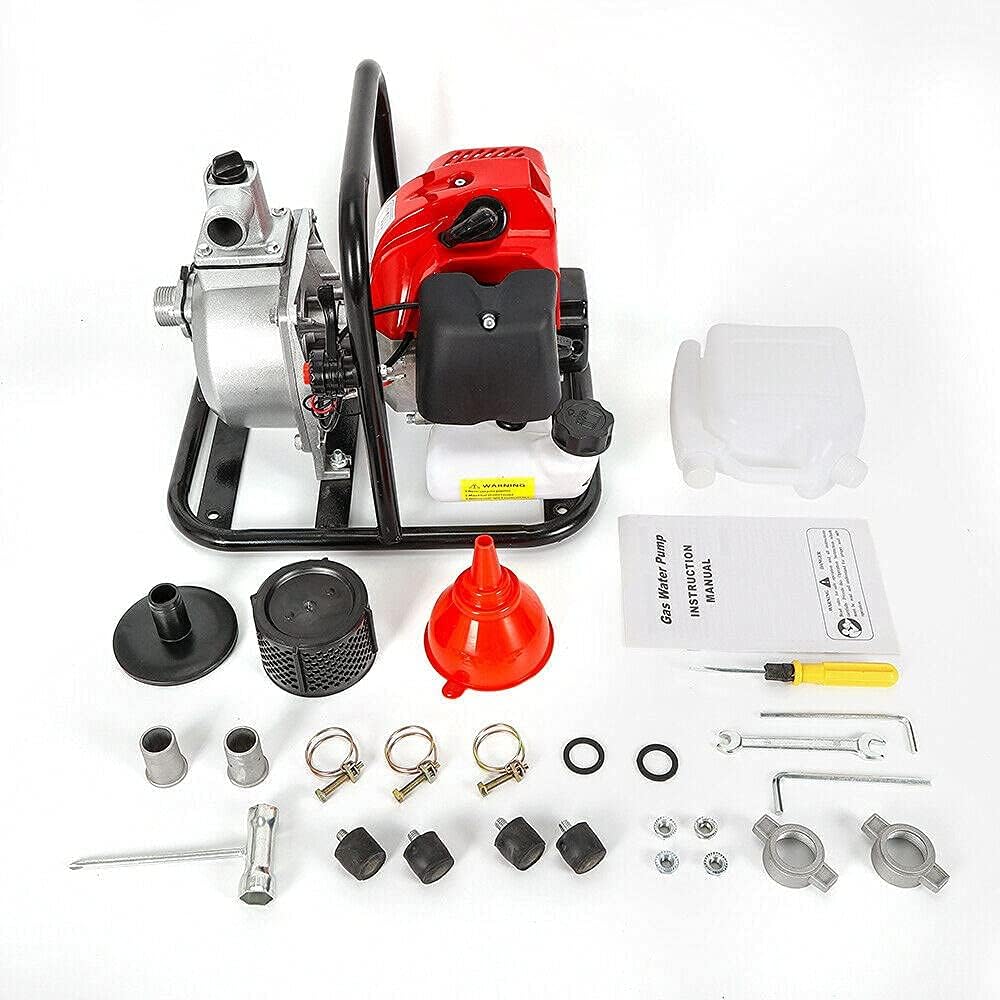Gasoline Water Pump 1 Inch 43CC 2 Stroke 1.7HP Petrol Water Transfer High Pressure Pump for Irrigation Pool, Landscaping or Gardening Irrigation