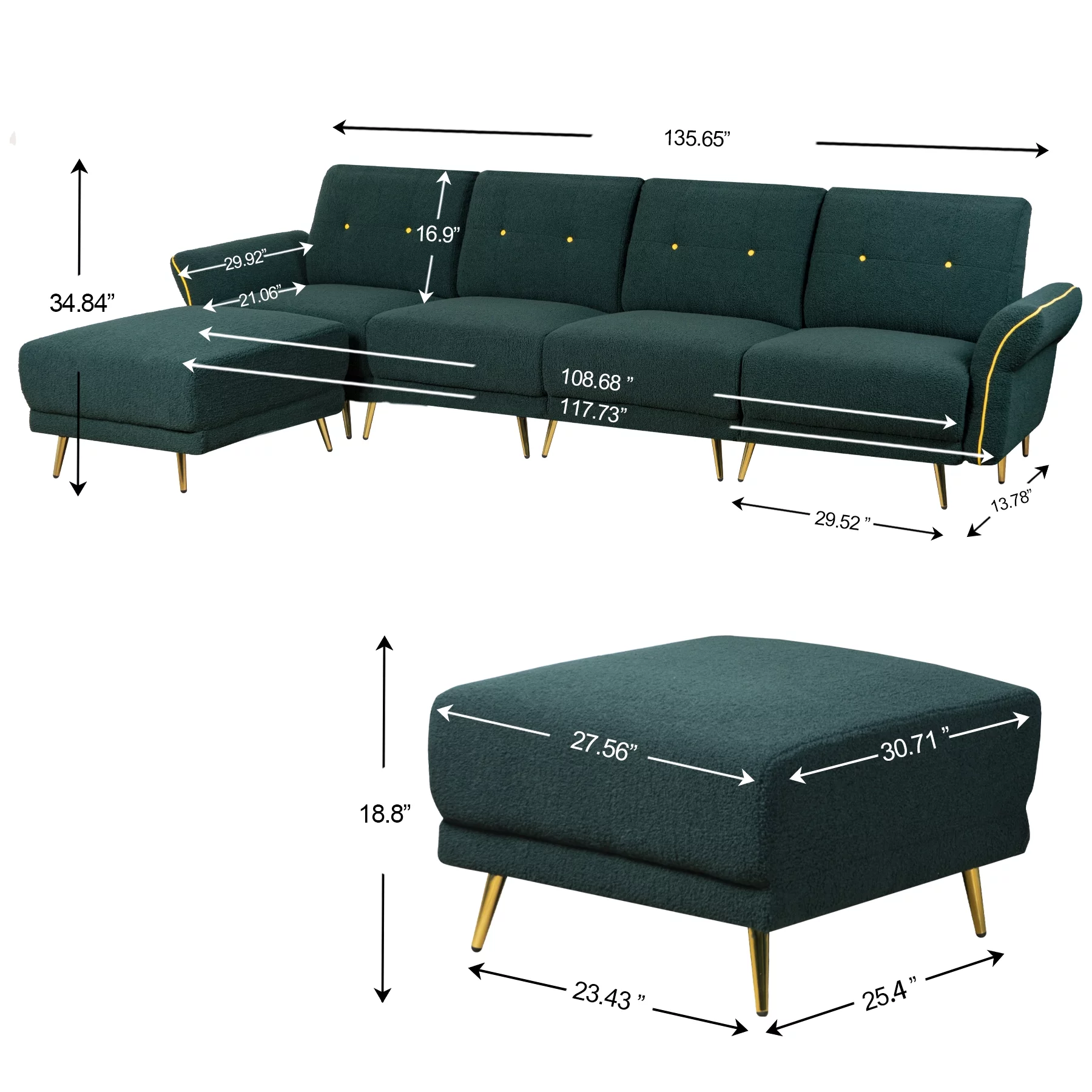 Jarenie Sherpa sofa，Modular Sectional Sofa,sleeper couch sofa,Modular Sectionals with Ottomans,Couch with Chaise for Living Room,sectional couches for living room,Green