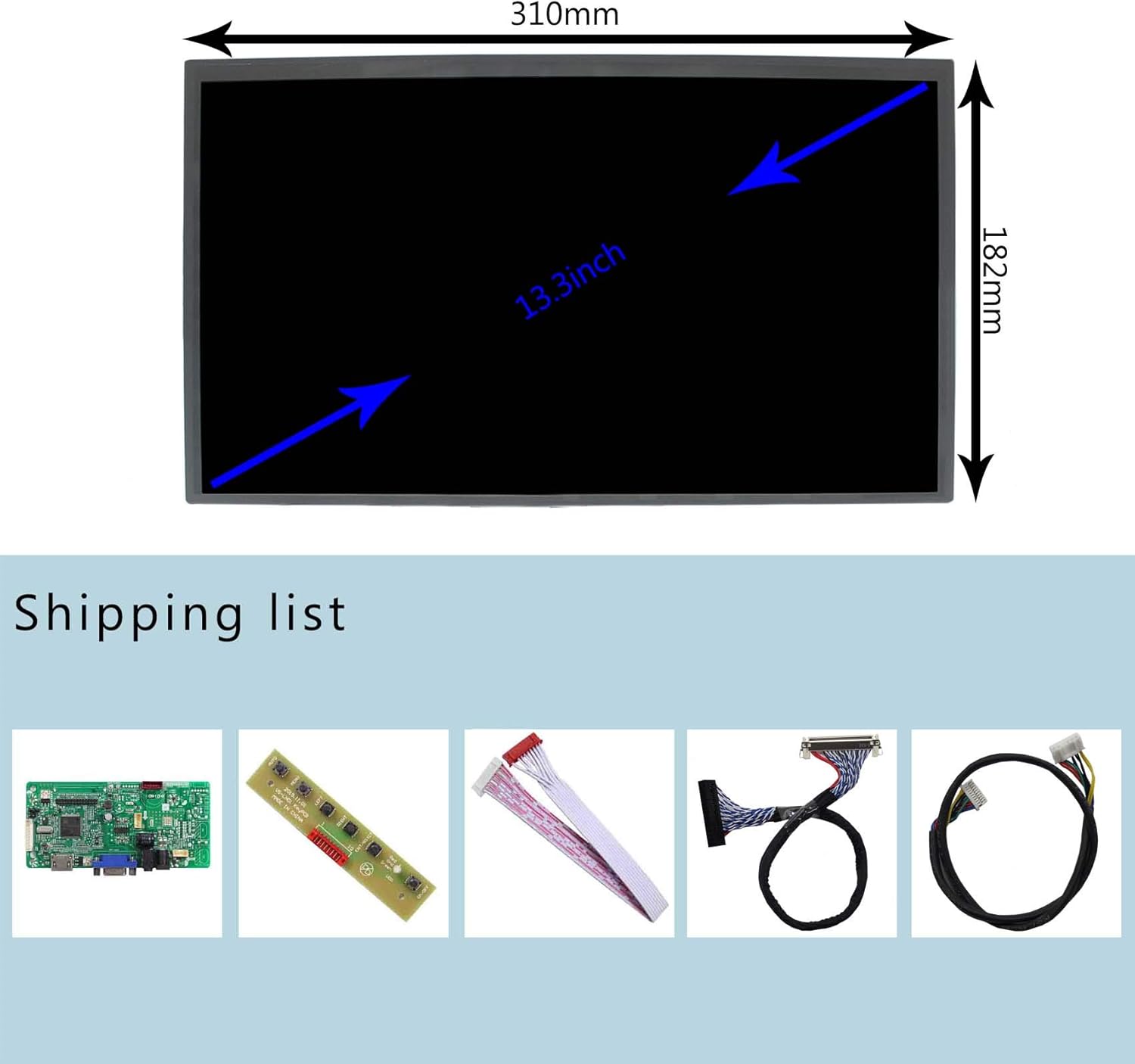 VSDISPLAY 13.3" 13.3 Inch 1920X1080 LCD Screen LQ133M1LW02 with HD-MI VGA Audio LCD Controller Board RT2513-818
