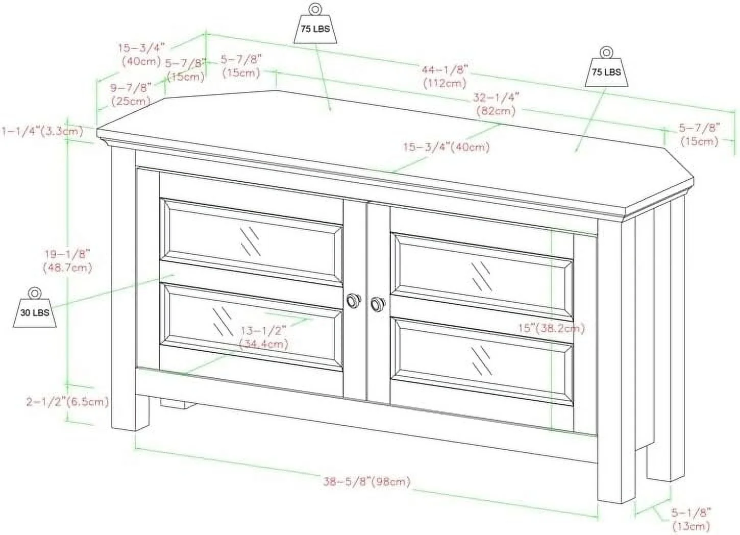 NLIBOOMLife 44" Modern Rustic Farmhouse Corner TV Stand Console with  for TV's up to 48"  Screen in Gray Wash