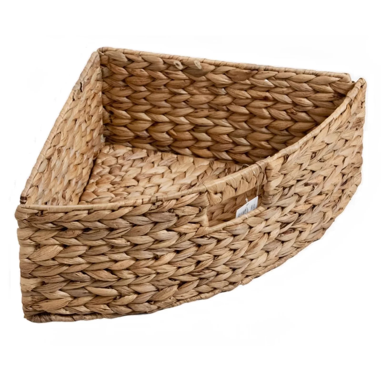Hampton Meadows 3 Tier X-Side Corner Table Storage Cabinet with 3 Natural Water Hyacinth Wicker Baskets for Living Room, White
