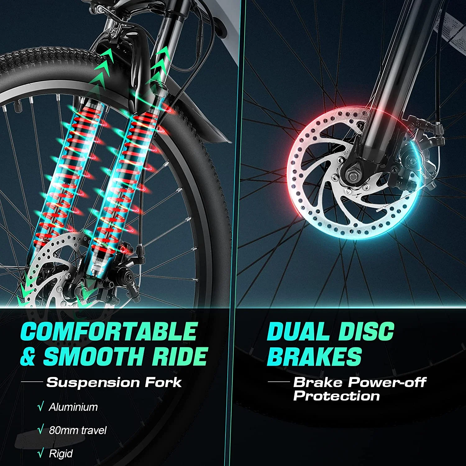 Vivi Electric Bike 26 Adult Electric Mountain Bike 500W Hardtail Electric Commuter Bike 21 Speed with Cruise Control Up to 20MPH & 50Miles