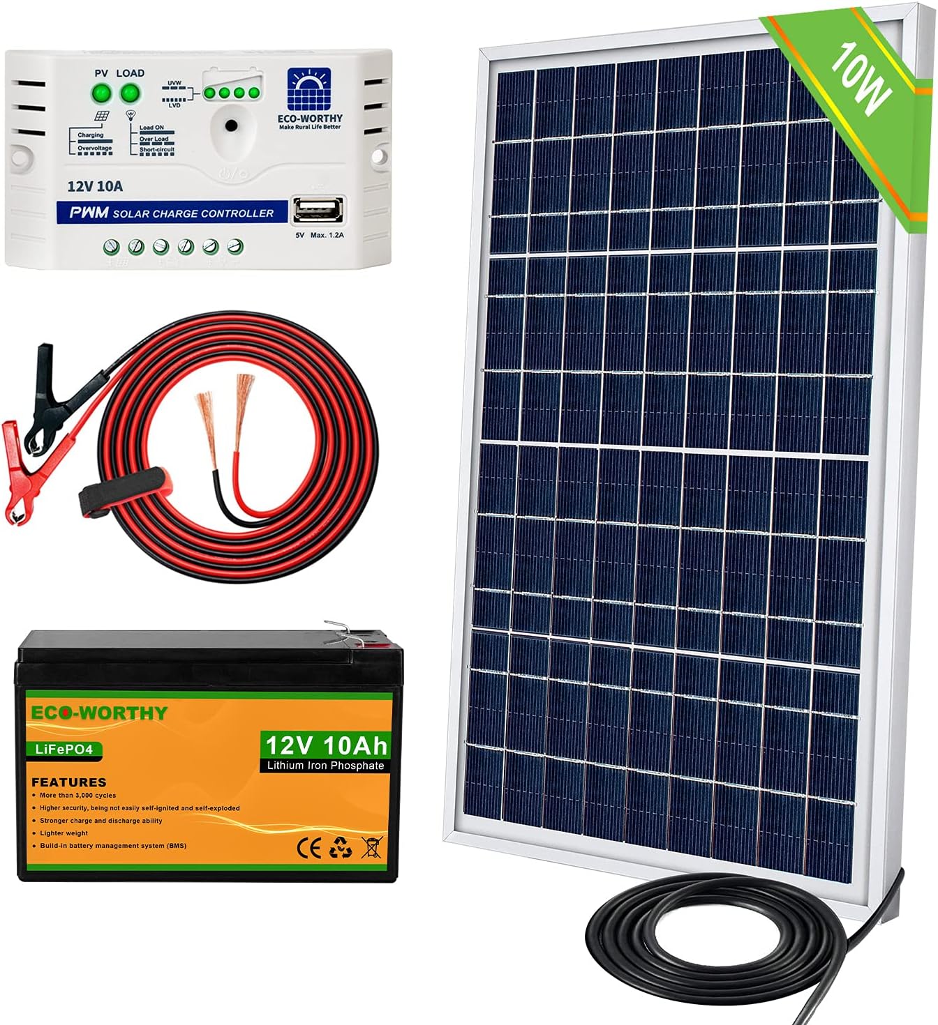 ECO-WORTHY 25 Watts 12V Off Grid Solar Panel SAE Connector Kit: Waterproof 25W Solar Panel + SAE Connection Cable +10A Charge Controller for Car RV Marine Boat 12 Volt Battery