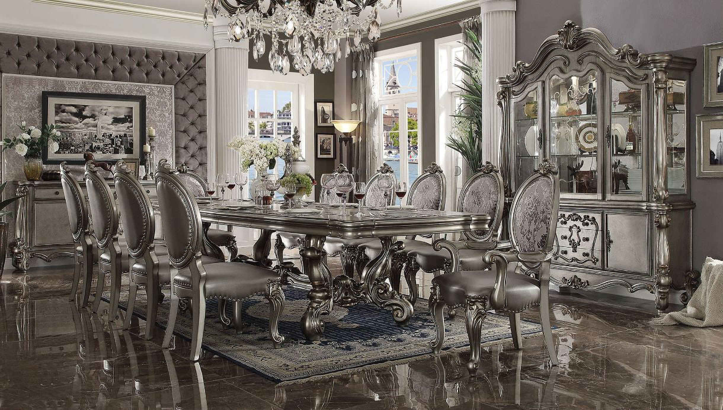 ACME 66820 2 Piece 120 in. Rectangular Versailles Dining Table - Antique Platinum