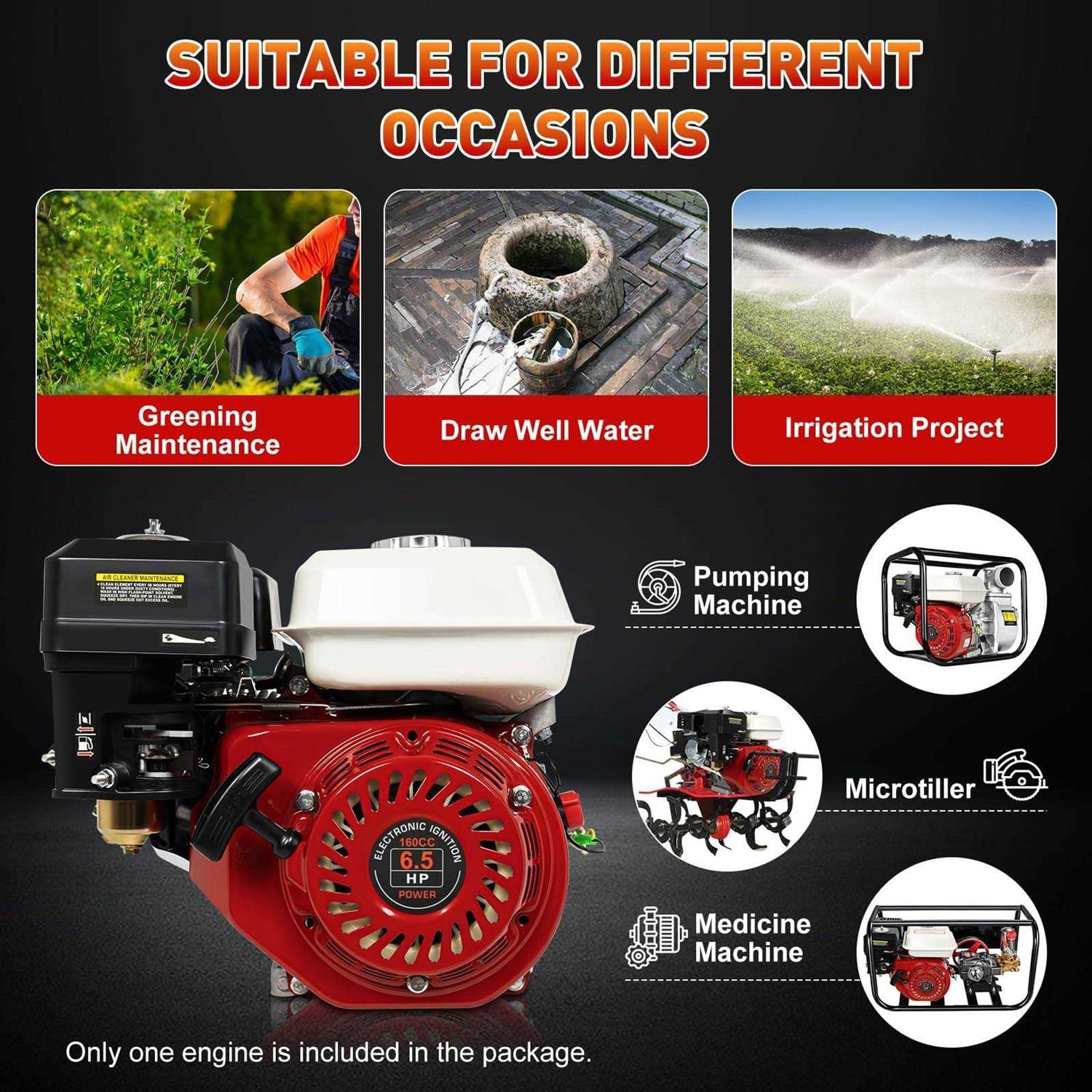 YIYIBYUS 4 Stroke Pull Start Petrol Engine 6.5HP/7.5HP Horizontal Air Cooled Single Cylinder General Gas Engine Replaces Compatible For Honda GX160 OHV - Shop Hardware Tools Online Store