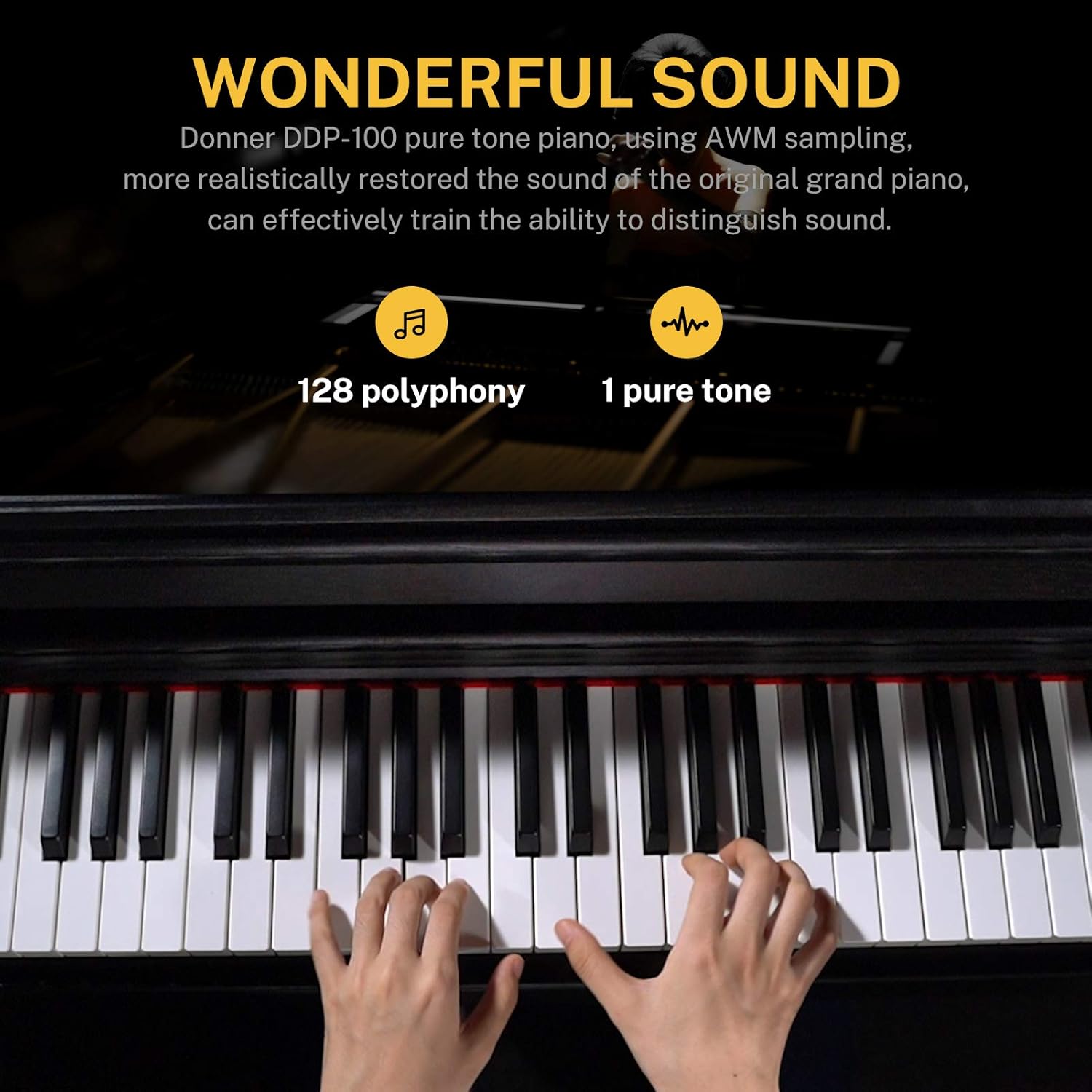 Donner DDP-100 88-Key Weighted Action Digital Piano, Beginner Bundle with Furniture Stand, Power Adapter, Triple Pedals, MP3 Function, Black