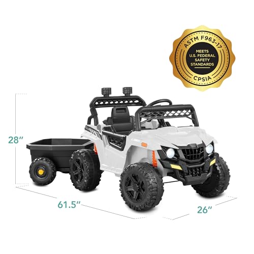 Best Choice Products Kids 12V Electric Ride On UTV Car and Trailer w/Parent Control, LED Lights, 2 Speeds, Bluetooth - Black