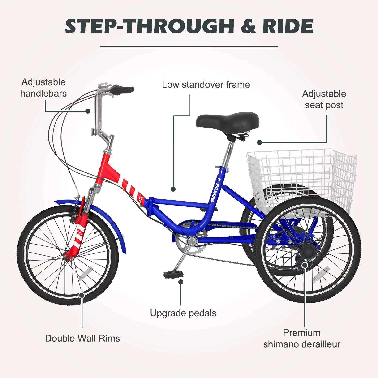 Docred Folding Tricycle for Adults, 24 Inch 7-Speed Trike, 3 Wheels Foldable Bicycle for Adults