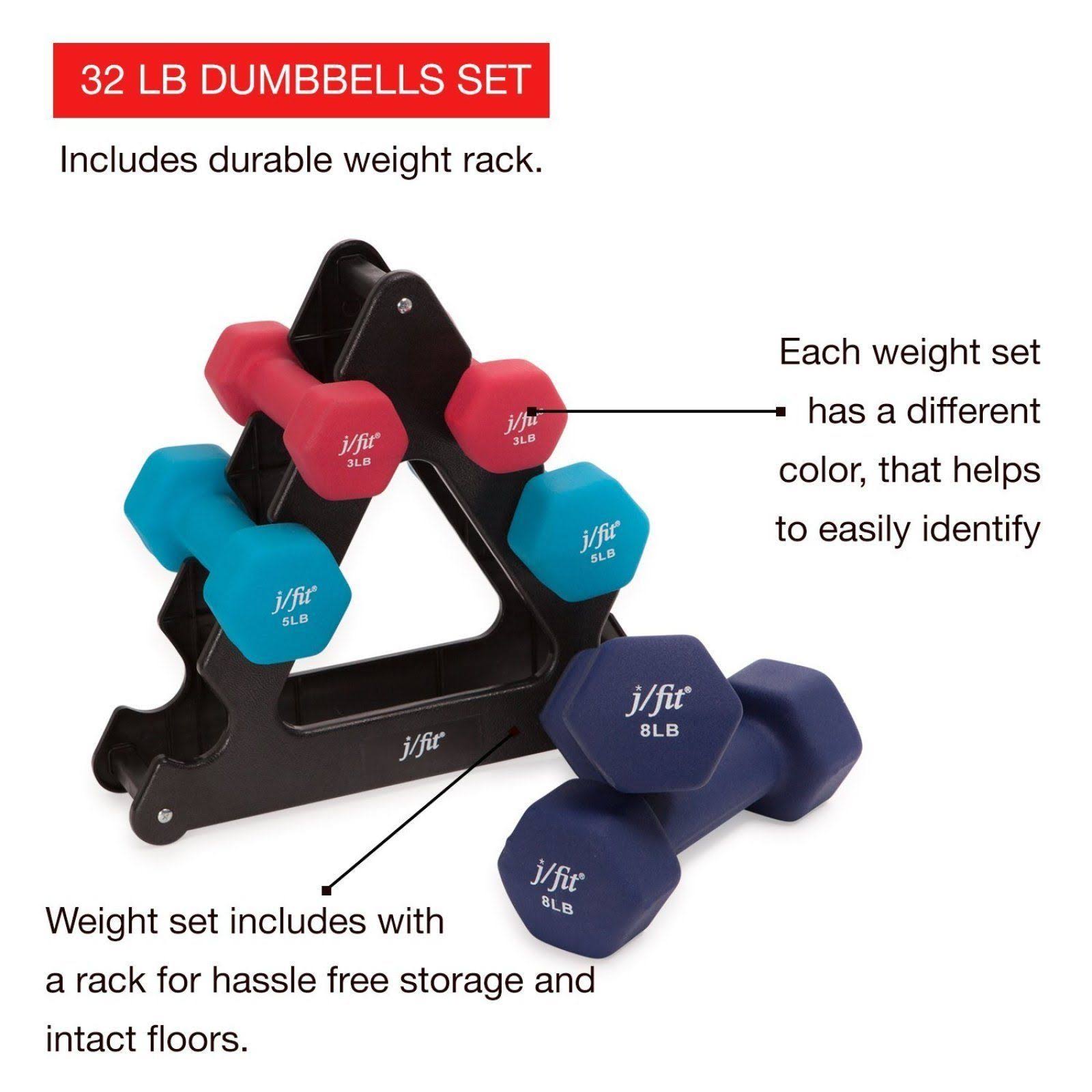 J/fit Dumbbell Set w/Durable Rack | Solid Design | Double Neoprene Coated