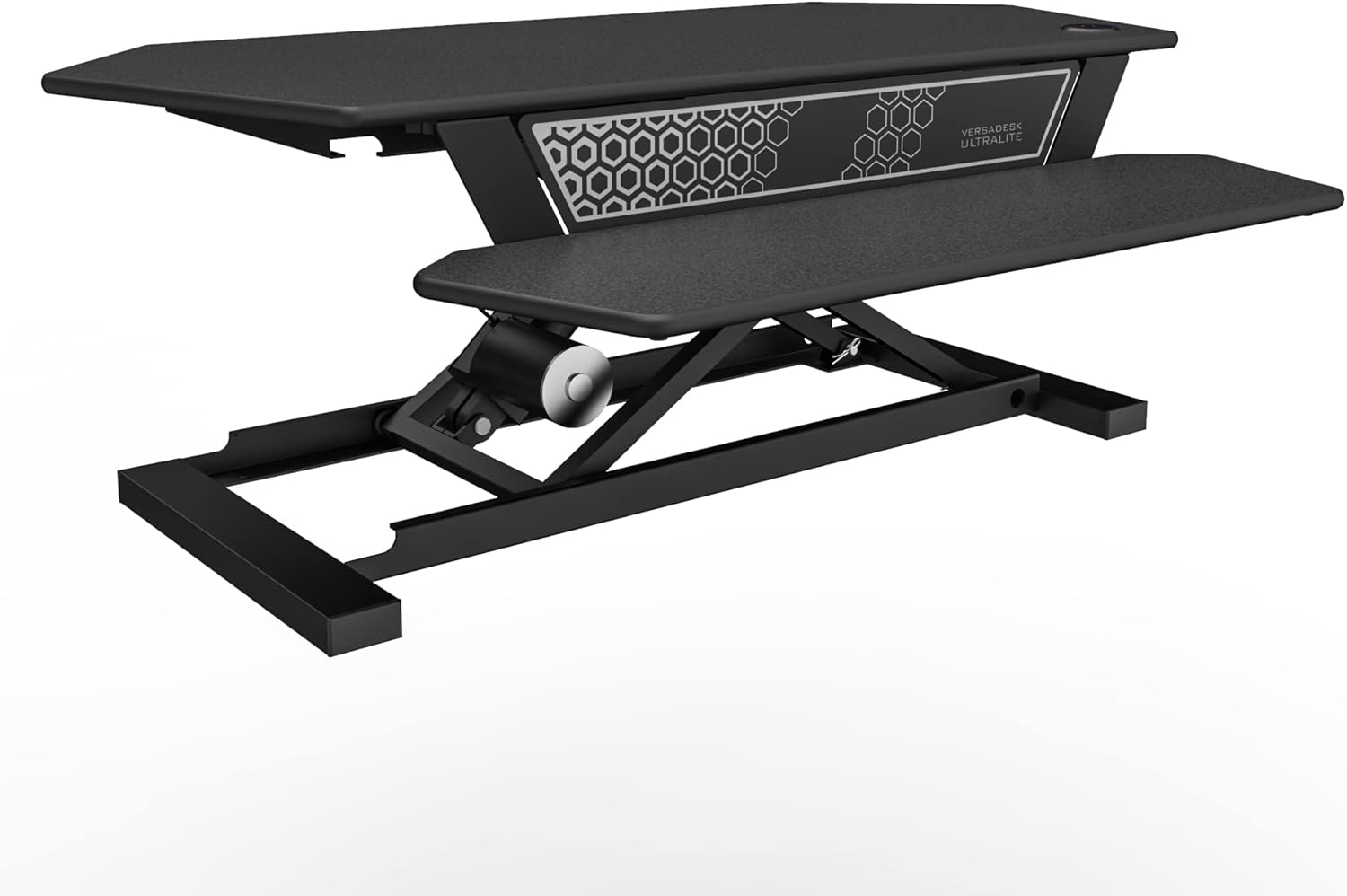 VersaDesk Ultralite Standing Desk Converter | Made in USA | Electric Height-Adjustable Desk Riser | Sit to Stand Desktop with Keyboard + Mouse Tray + USB Port | 36" x 24" - Black