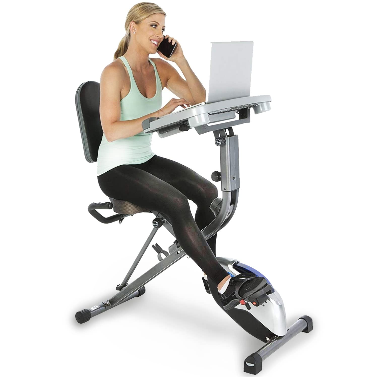 EXERPEUTIC EXERWORK 2000i Bluetooth Folding Exercise Desk Bike with 24 Workout Programs and Free App