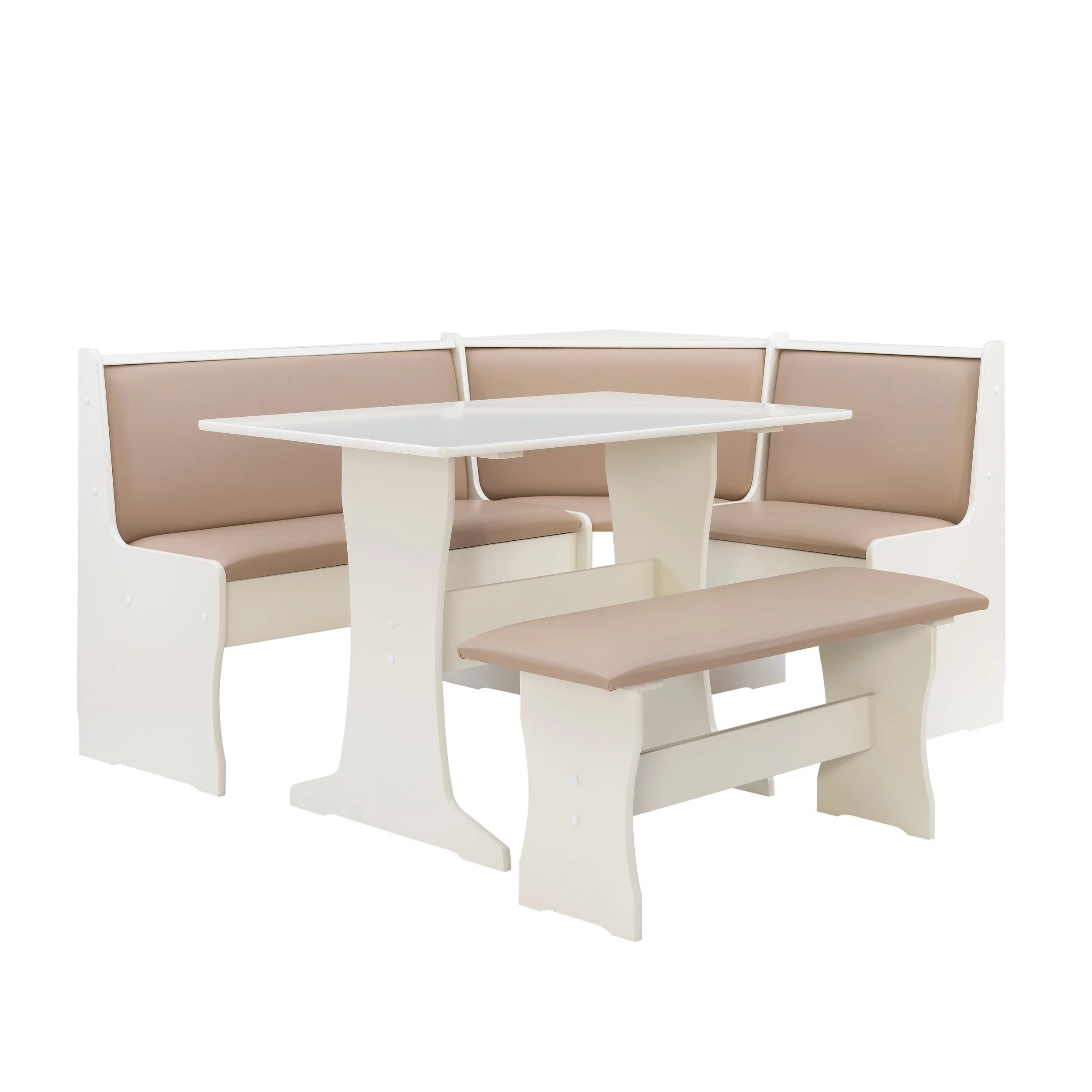 Linon Stella Dining Nook, Table, and Bench Set with Storage, Seats 5, Tan/Tan