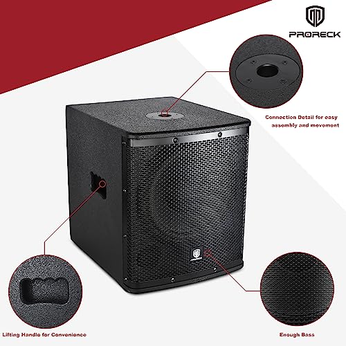 PRORECK SP-12X Active Powered PA DJ Subwoofer Cabinet 12 inch 1000W P.M.P.O with Class-D Amplifier, 3 DSP Presets-Monitor, Bass Reinforcement, Black, for Wedding, Party, Concert, Church (One Sub)