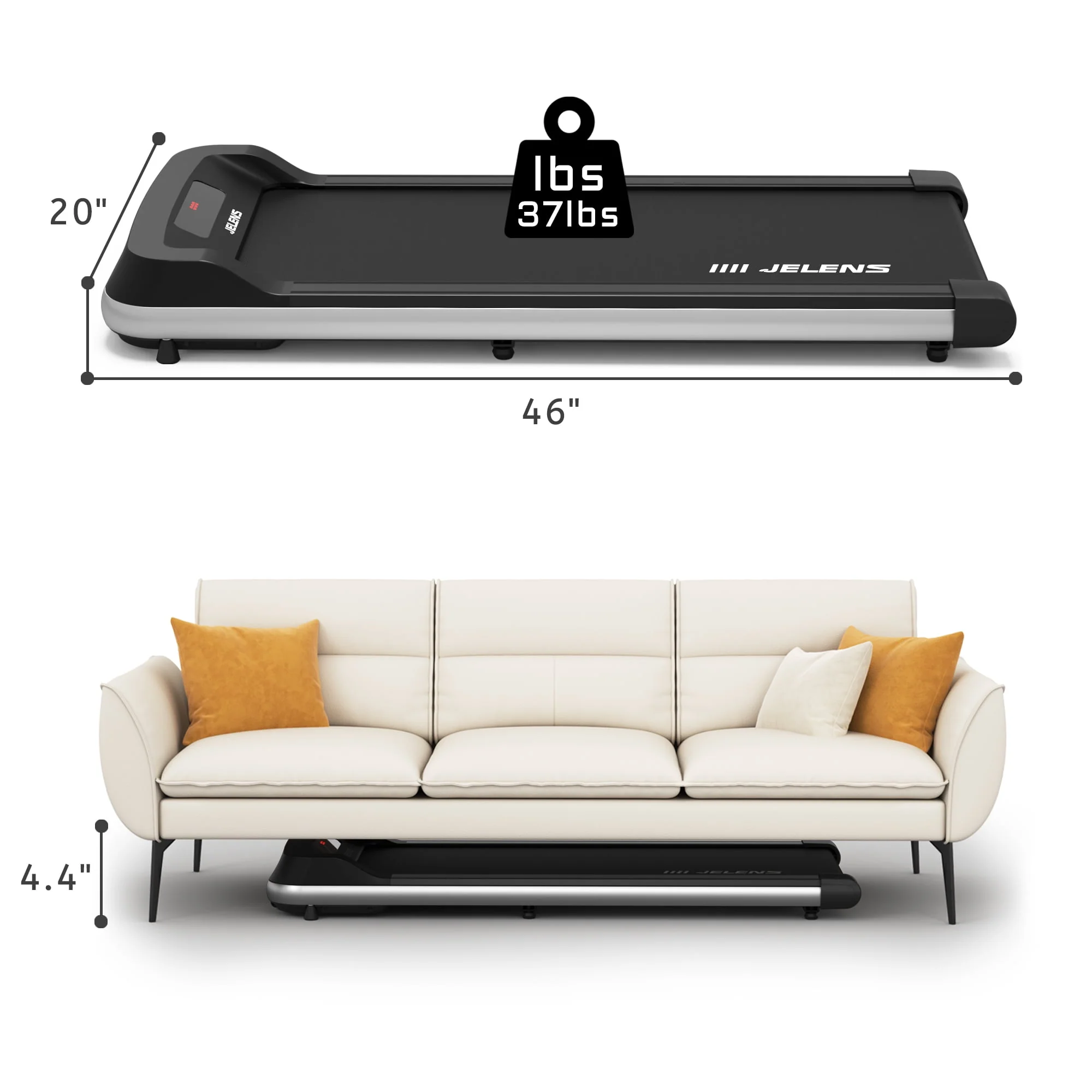 JELENS Walking Pad 2 in 1 Treadmill for Walking and Jogging, Under Desk Treadmill for Home Office, Portable Walking Pad Free Installation with Remote Control