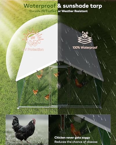 Large Metal Chicken Coop Run with Spire Roof – Outdoor Poultry Cage with Waterproof & UV-Resistant Cover for Chickens, Ducks, Rabbits, and Hens in Yard or Farm Use(8.9’ W x 11.8’ L x 6.6’ H)