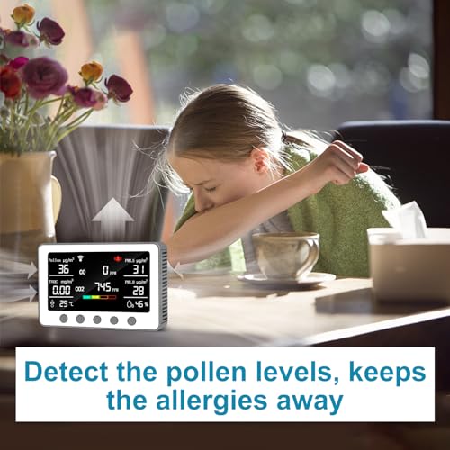 Air Quality Monitor, Indoor CO2 Monitor (PM2.5, PM10, CO2, VOC, Formaldehyde, Humidity, Temp) Multifunctional air Pollution Detector