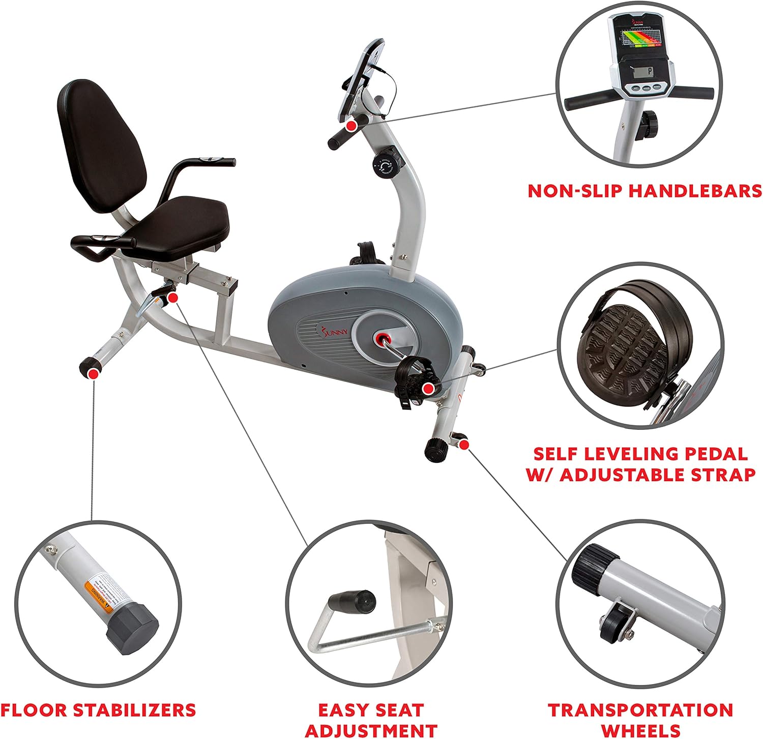 Sunny Health & Fitness Magnetic Recumbent Exercise Bike