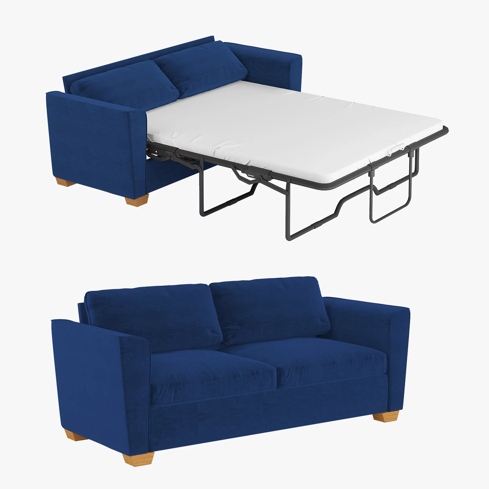 MUZZ Full Size Pull Out Sofa Bed, Velvet Sofa Couvh with Pull Out Bed, Sleeper Sofa Couch with Foam Mattress, 2-in-1 Sleeper Couch Bed for Living Room/Apartment/Small Spaces (Blue)