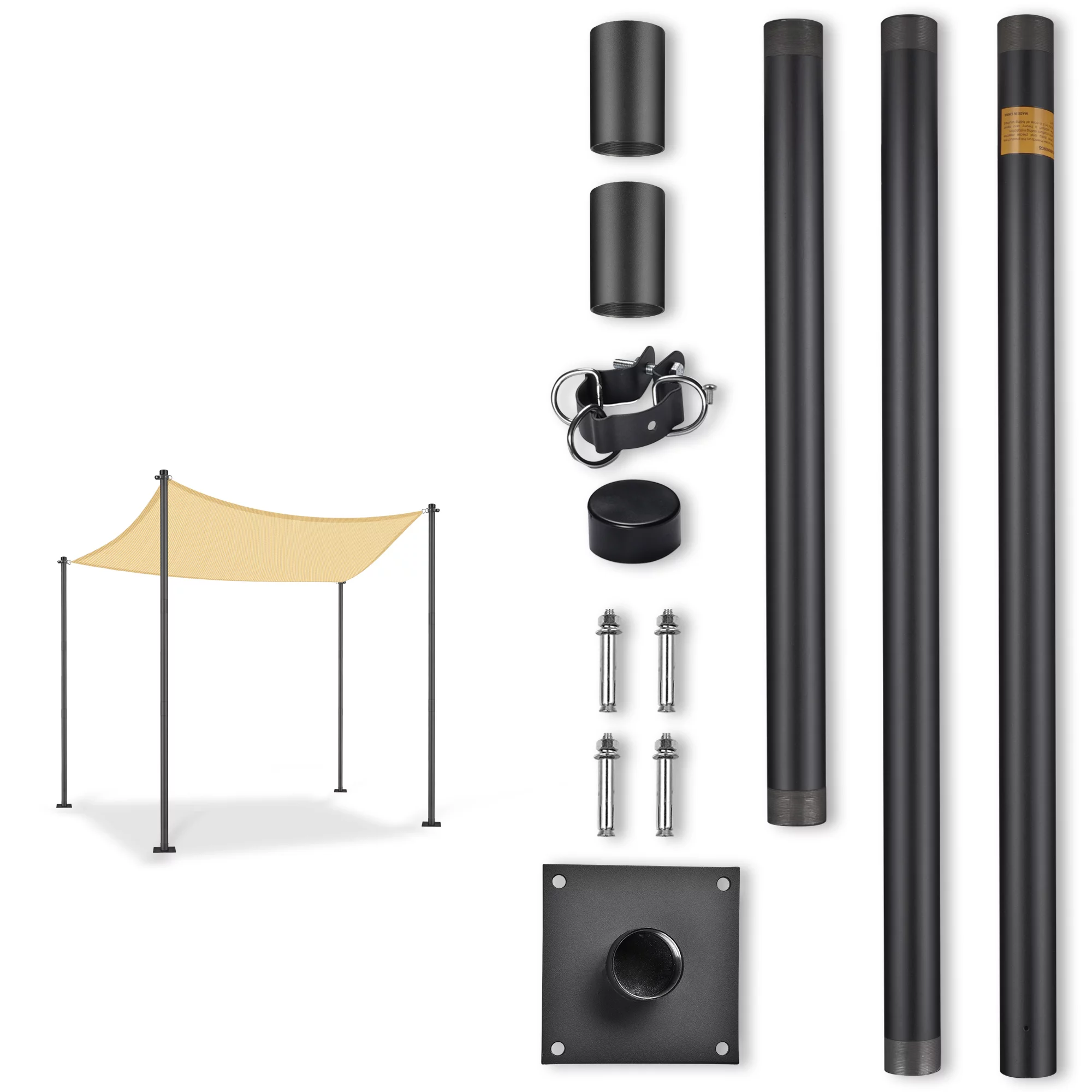 Yescom 10Ft Shade Sail Pole Post Canopy Awning Deck Patio Backyard with Pole Bracket Clamp Powder Patio Outdoor Black