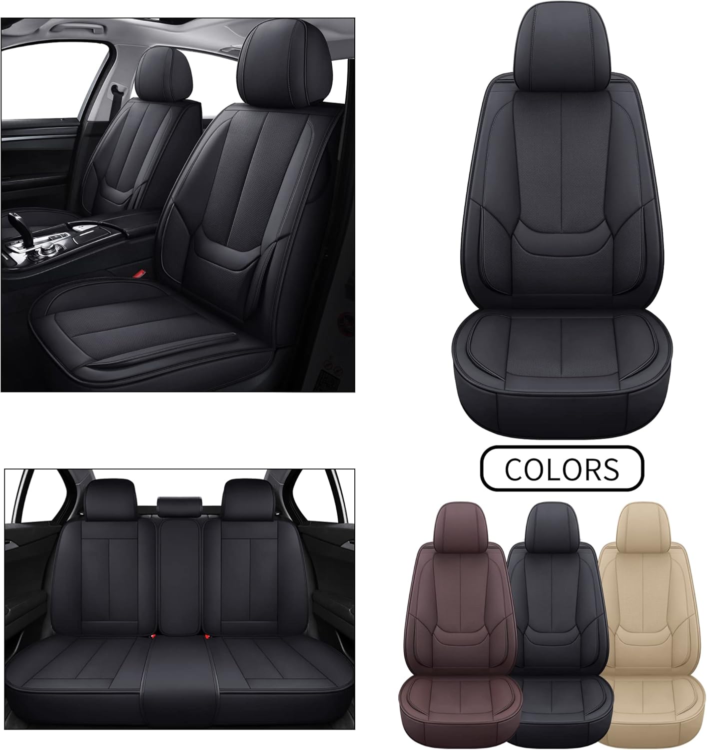 TOMIC Nephele Waterproof Faux Leather Auto 5pcs Seat Cover (Protector) Full Set (Front and Back Seats), Universal Car Accessories Fit for Most Sedans SUV Pick-up Truck (Black)