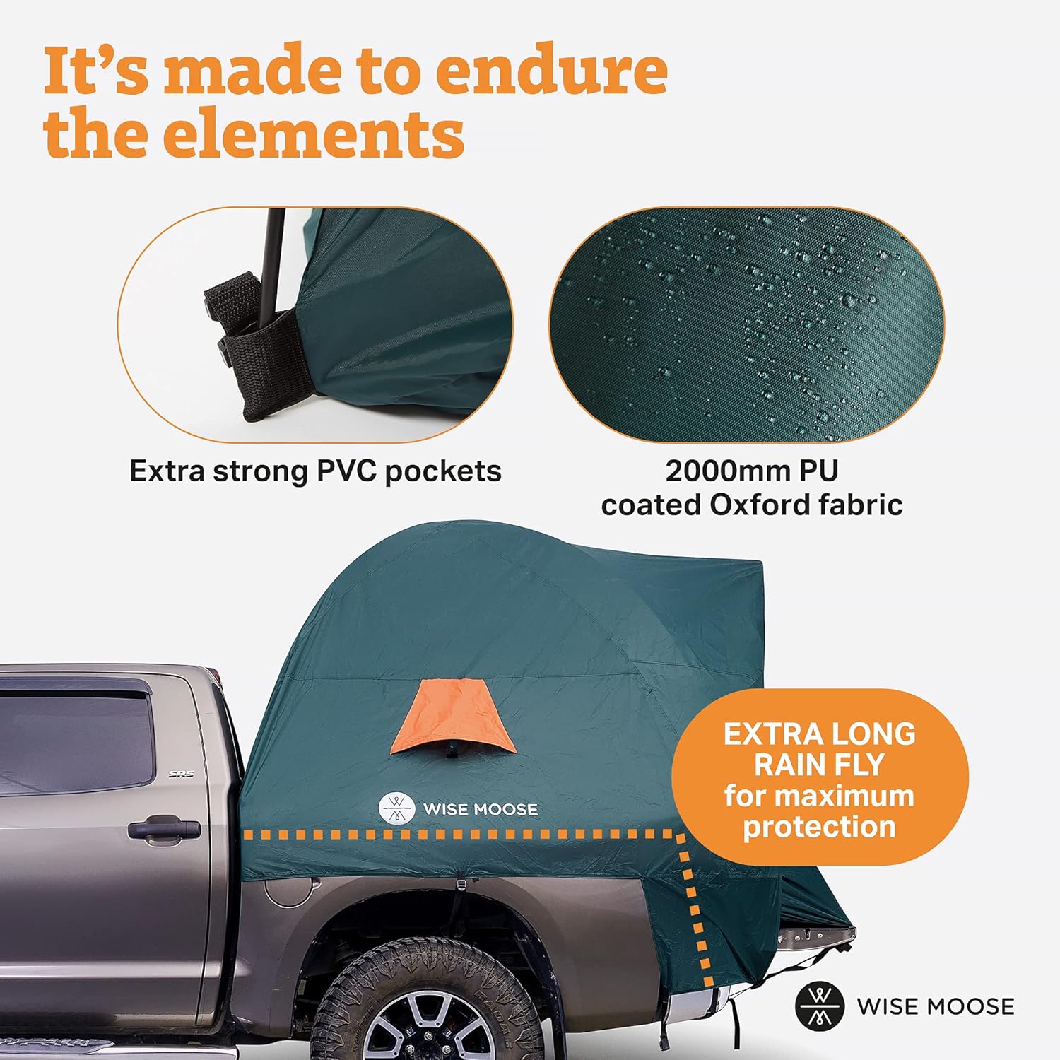 WISE MOOSE Truck Bed Tent - Fits 6.2-6.5 ft Truck Tents for Camping, Waterproof & Windproof Pickup Truck Tent 6.5 Foot Bed, Sturdy Truck Bed Camper Shell with Carry Bag