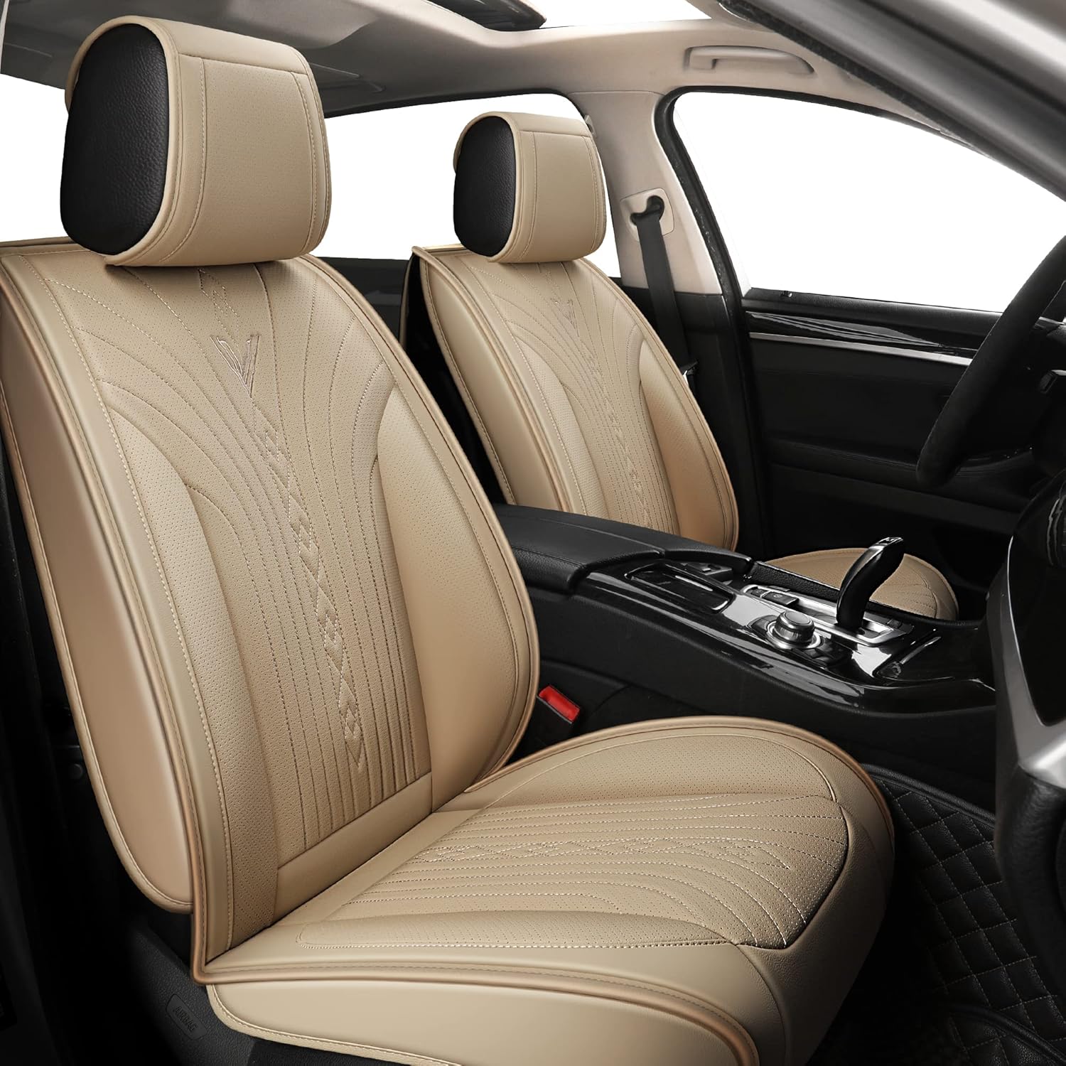 YUHCS Leather Car Seat Covers, 2 PCS Front Seat Covers, Breathable Automotive Seat Covers for Cars SUV Pickup Truck, Universal Waterproof Car Seat Cover Vehicle Cushion Cover, Black
