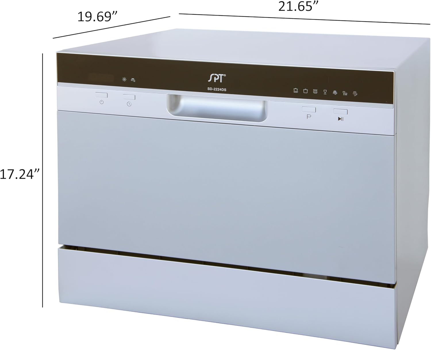 SPT SD-2224DS ENERGY STAR Compact Countertop Dishwasher with Delay Start - Portable Dishwasher with Stainless Steel Interior and 6 Place Settings Rack Silverware Basket, Silver