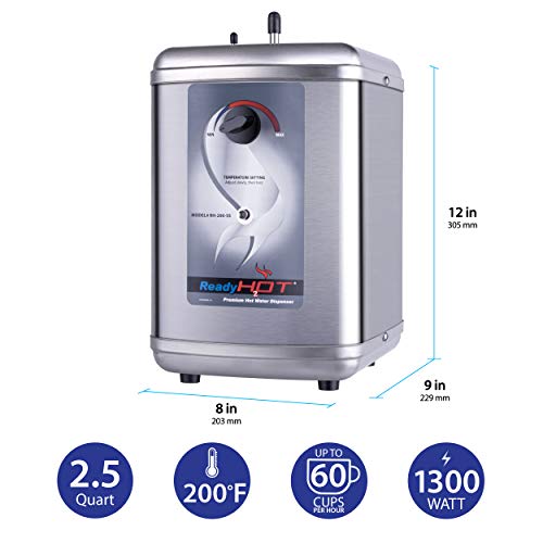 Ready Hot 40-RH-200-SS Instant Hot Water Dispenser System, 2.5 Quarts Manual Dial Tank Only, Stainless Steel