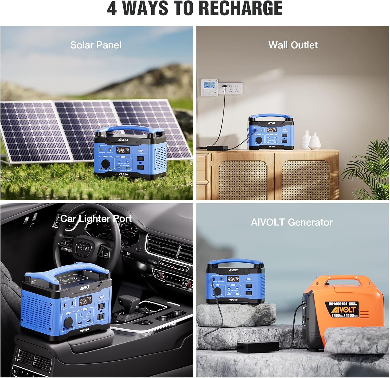 AIVOLT Portable Power Station 300W/266Wh Solar Powered Generator, Backup Lithium Battery with LED Light 120V Pure Sine Wave AC Outlets(Surge 600W), USB-C Ports, for Outdoor Camping Home CPAP Backup