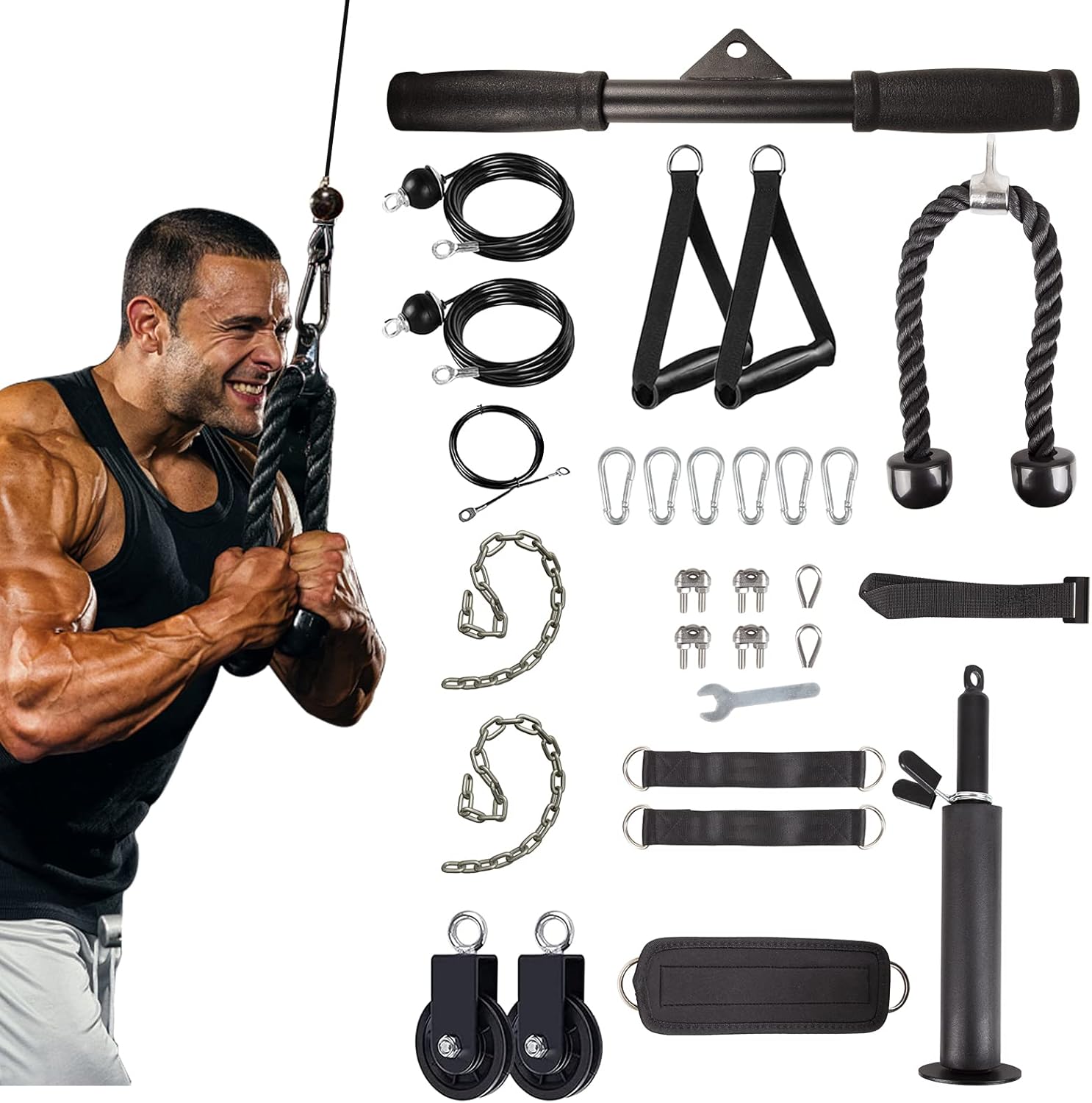 Weight Cable Pulley System Gym Upgraded Cable Pulley Attachments for Gym LAT Pull Down, Biceps Curl, Arm Workouts, Triceps Exercise Home Gym Equipment, Weight Pulley System Home Gym Add On Equipment Pack of 2