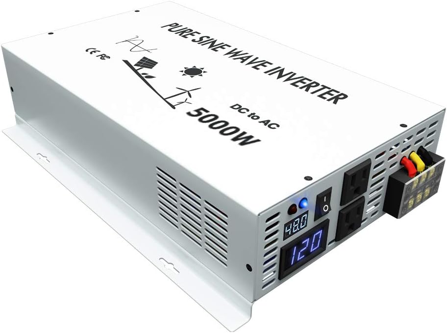 WZRELB 5000W Pure Sine Wave Power Inverter DC 48V to 110V 120V AC Car Inverter with Dual Outlets +Hardwire Terminal +Digital LED Display Solar Converter