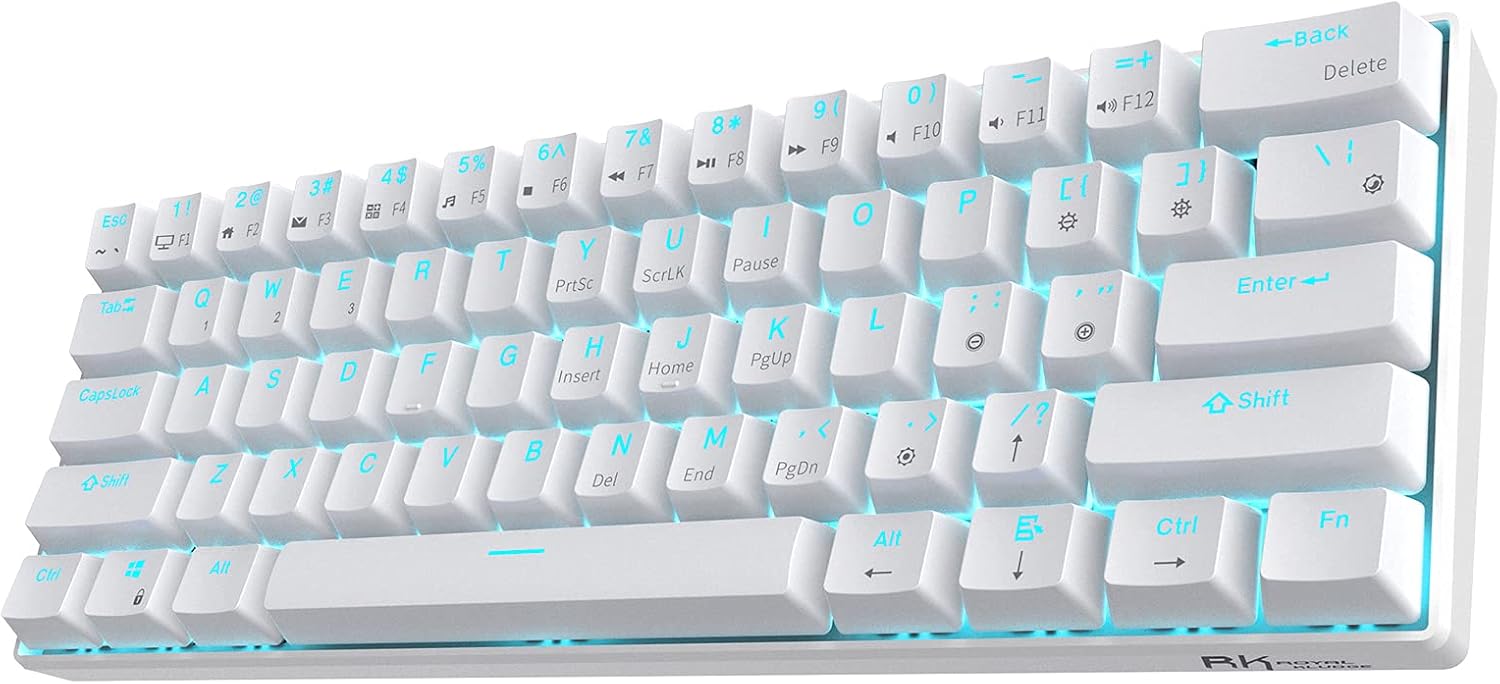 RK ROYAL KLUDGE RK61 Wireless 60% Mechanical Gaming Keyboard, Ultra-Compact 60 Keys Bluetooth Mechanical Keyboard with Programmable Software (Hot Swappable Blue Switch, White) Pack of 2