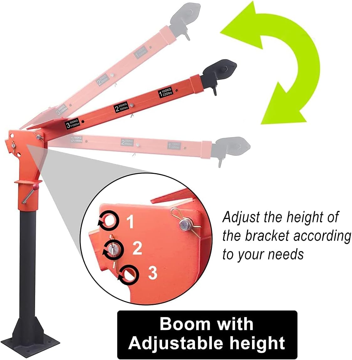 ROCK-HULK New 1100lb Folding Truck-Mounted Crane, with Electric Winch 3500 lb 12V, Painted Steel Pickup Truck Jib Cranes 360 Swivel (1100 lb)