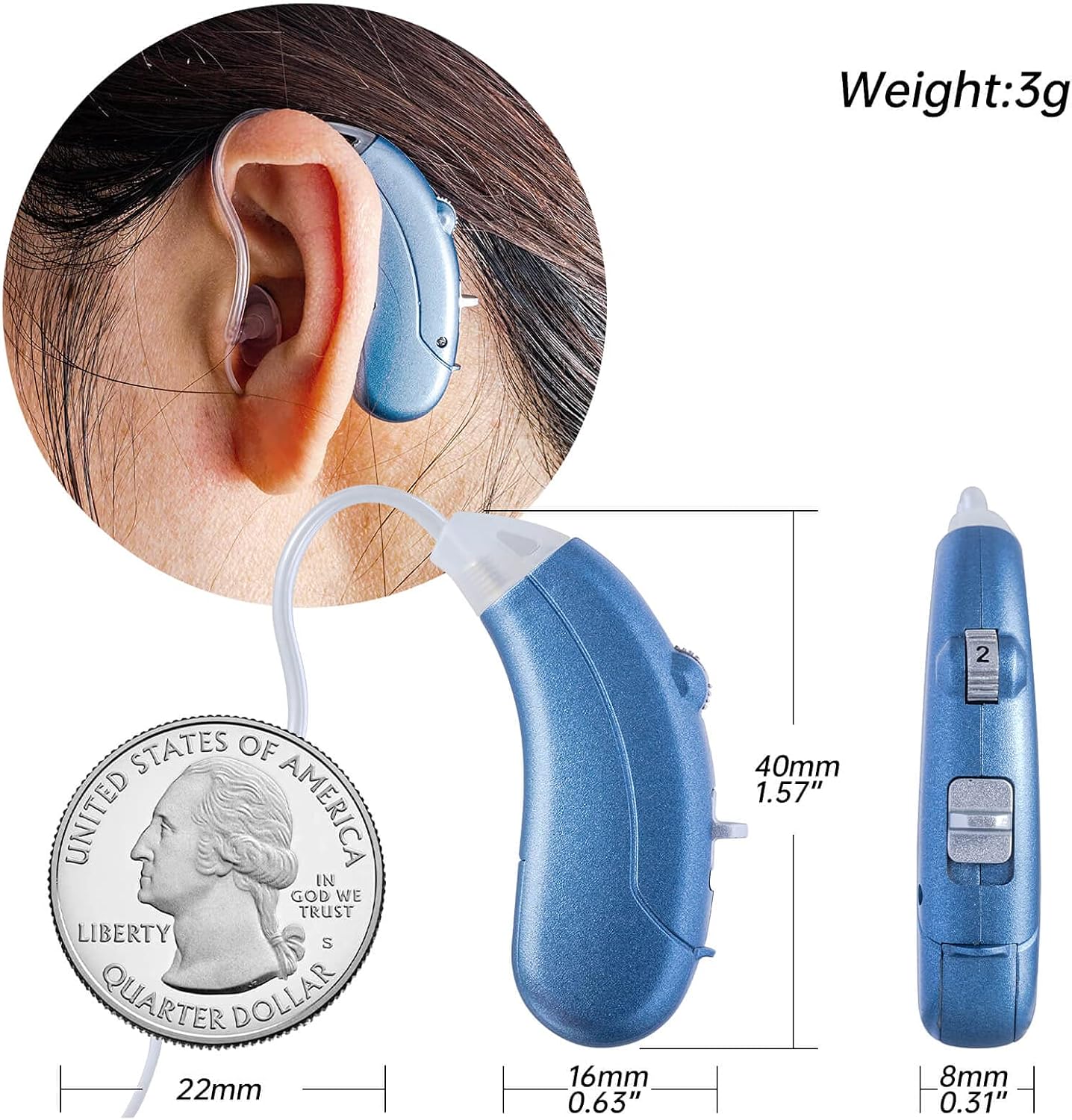 Hearing Amplifier for Seniors Adults Noise-Cancelling - Miracle Ear Digital Personal Sound Amplifier Devices with Replacement Slim Sound Tubes Fit Either Ear 1 Unit (Blue,right pre-assembled)