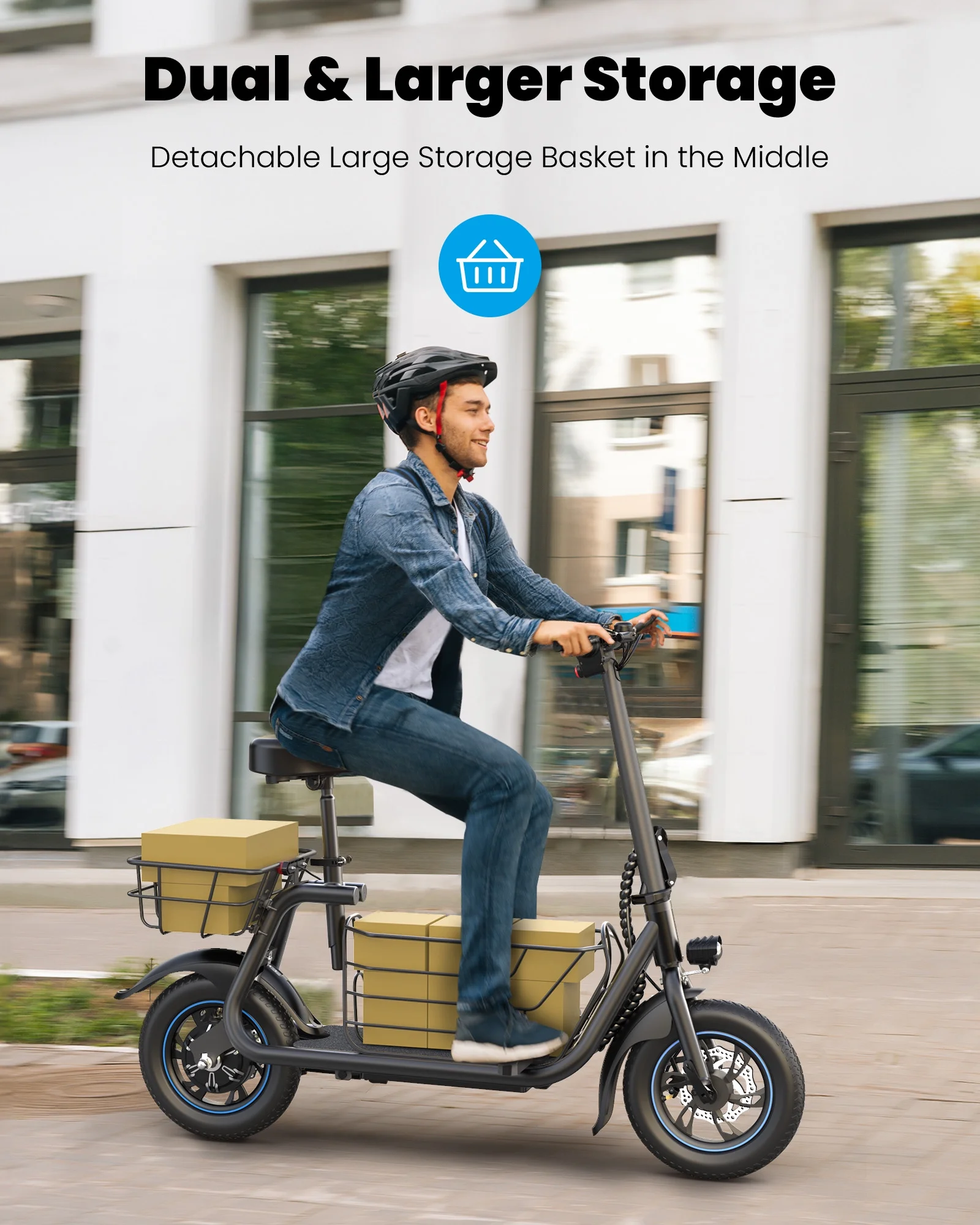 Athletgo C1S 550W Electric Scooter with Big Seat for Adult, 12 inch Commuter Electric Scooter with Front And Back Basket - up to 25 Miles 18.6MPH