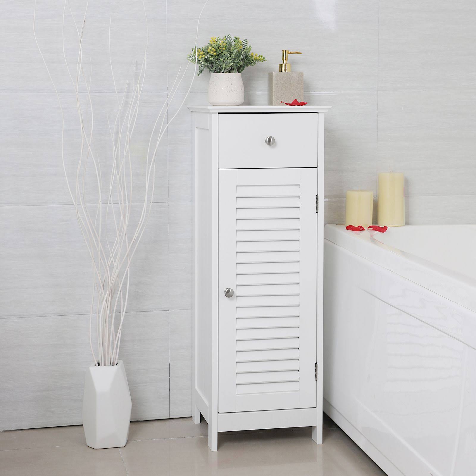 VASAGLE Bathroom Floor Cabinet Storage Organizer Set with Drawer and Single Shutter Door Wooden White