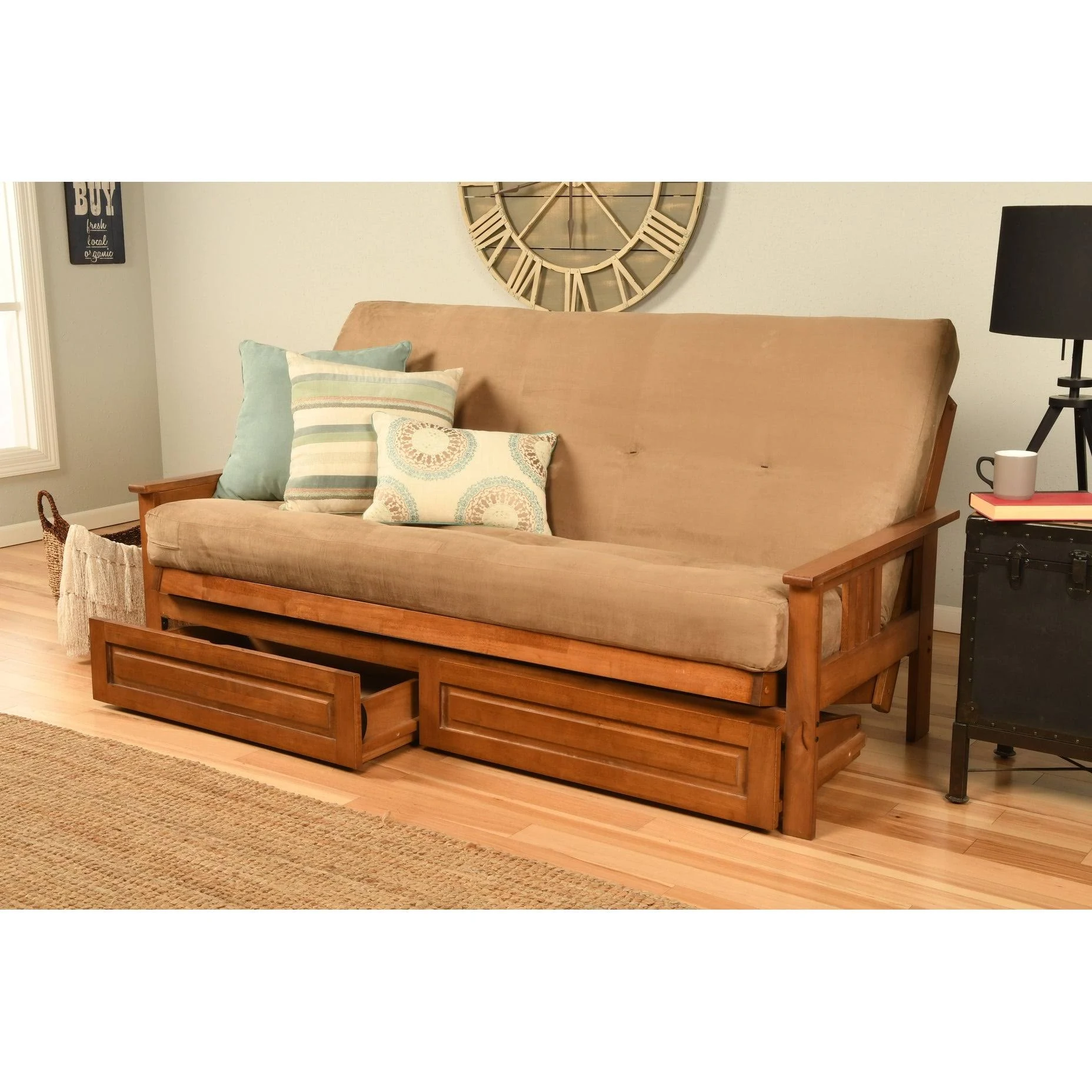 Porch u0026 Den Kern Full-Size Storage Futon with Suede Mattress Suede Peat Solid