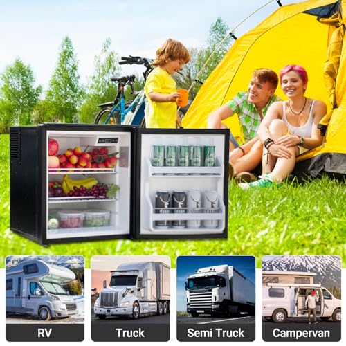 Smad 12V Refrigerator, RV Mini Fridge, Camper Refrigerators Semi Truck Refrigerator, for Camping, RV, Cabin, Motorhome and Campervan, Available in Left or Right Hand Swing, Black