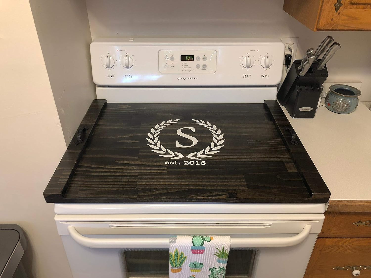 Rustic Stove Top Cover for Electric and Gas Stoves, Wooden Stove Tray, Personalized Noodle Board with Handles, Monogram Stove Cover Board, Wood Cooktop Tray, Decorative Range Tray, Stovetop Protector