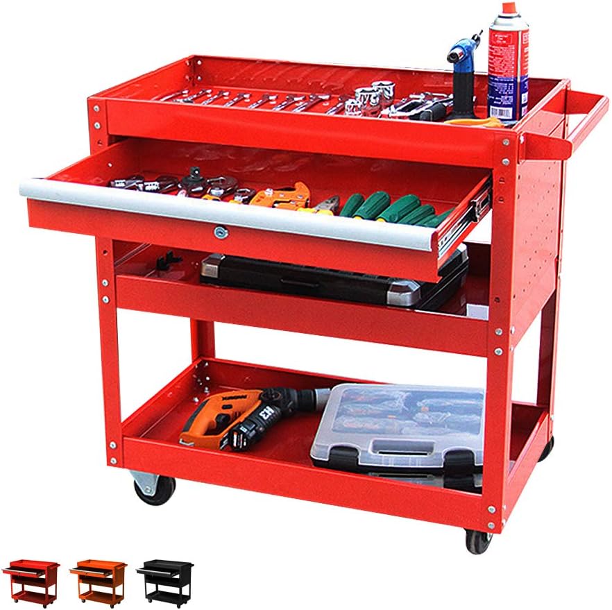 Big Tool Cart,4-Wheel Tool Cart,Rolling Tool Cart,Big Tool Storage Cart,Tool Cart with Ball-Bearing Slides,Tool Cart&Tool Chest for Garage and Warehouse (Black)