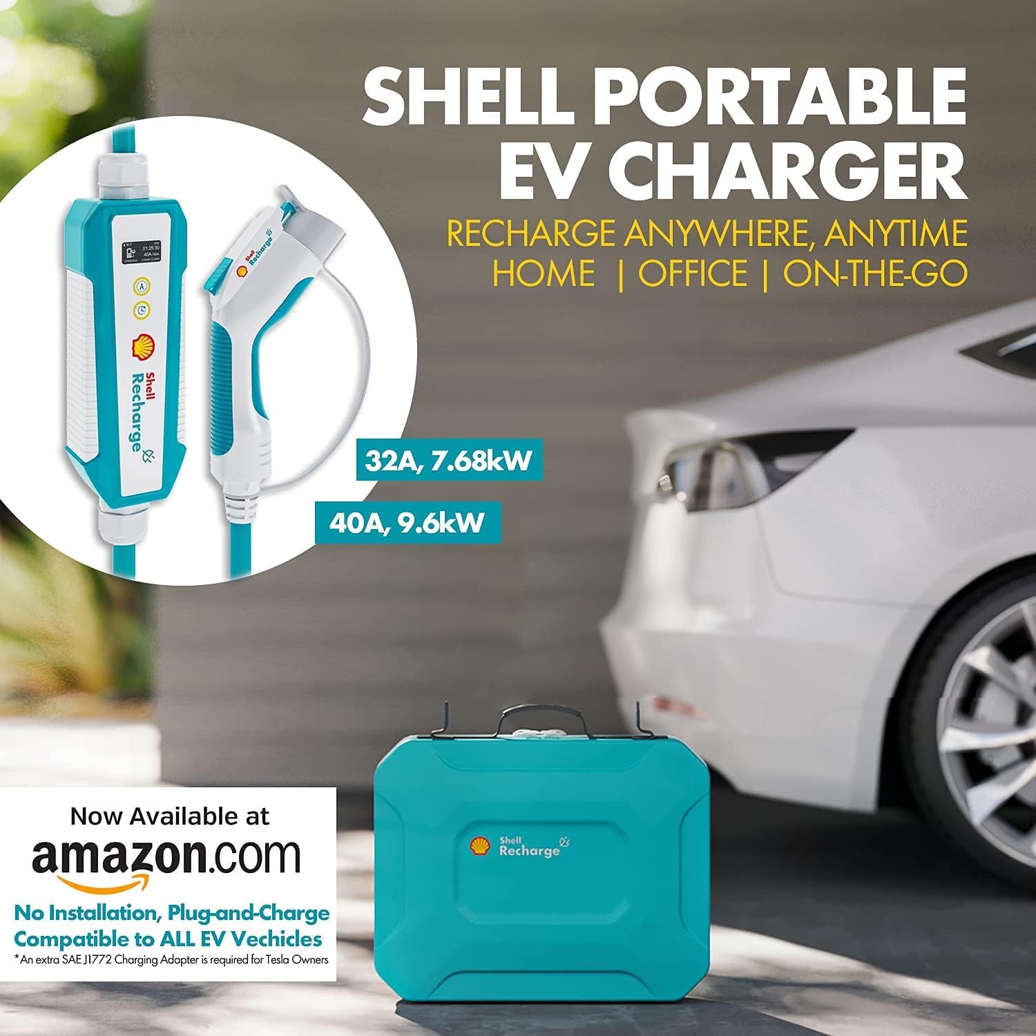 SHELL Electric Vehicle Charger Level 2 40 Amp Fast Charging EV Charger 240V UL EV Home Charge Station with 30ft Cable Electric Car Charging Adapter with NEMA 14-50R Plug Compatible with SAE J1772 EVs