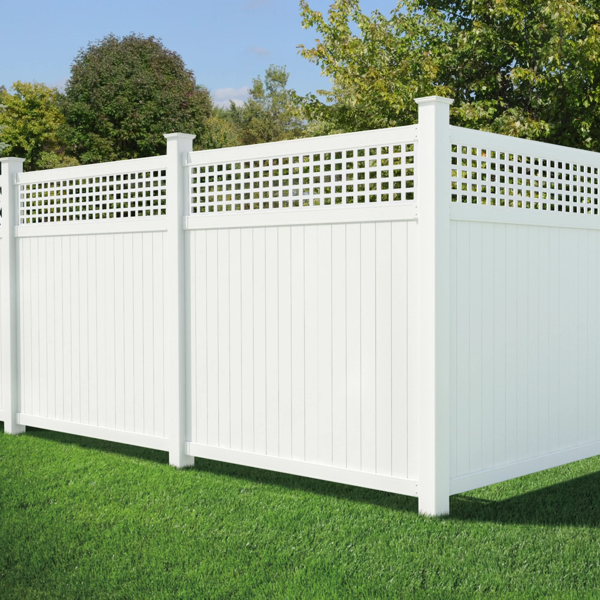 Outdoor Essentials Lewiston 6 ft. x 6 ft. White Vinyl Lattice Top Fence Panel