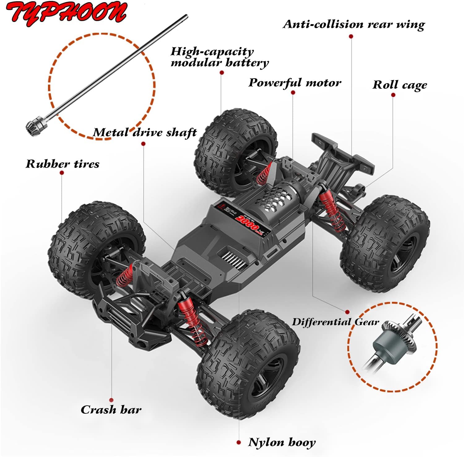 Empstorm RC Cars for Adults：1:10 Scale RC Monster Truck 60 KM/H Speed Large Scale Hobby RC Truck All Terrain Off Road 4WD Waterproof Truck with Rechargeable Battey Xmas Gifts for Kid Adults