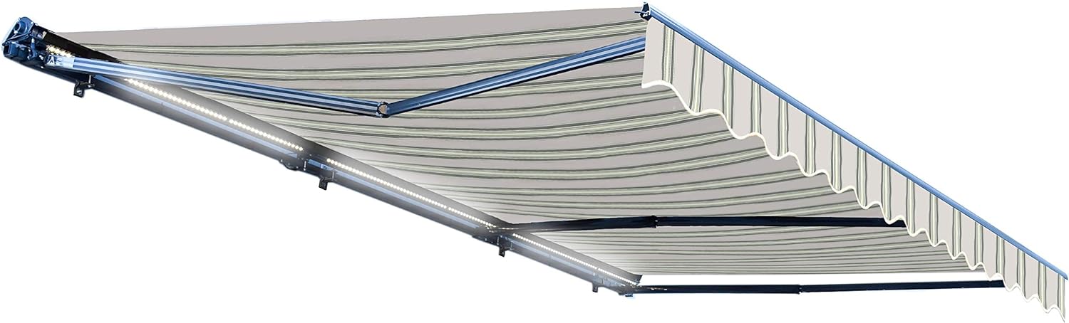 ALEKO Retractable 16x10 Feet Motorized LED Luxury Patio Awning - 100% Polyester Canopy, Cover, Sun Shade, Shelter for Yard, Deck, Balcony - UV Protection &ndash; Blue - AWCL16X10BLUE30