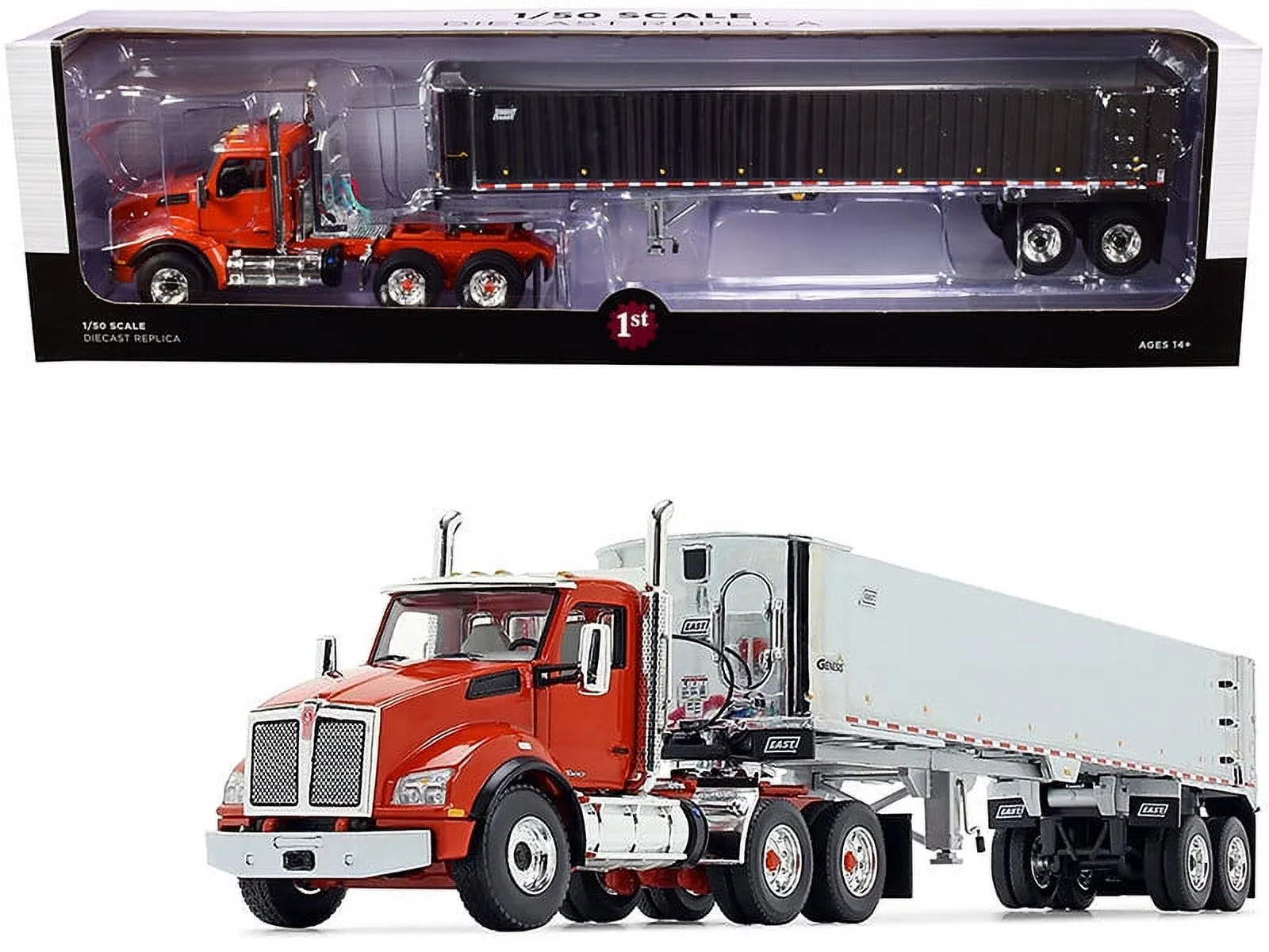 Kenworth T880 Day Cab with East Genesis End Dump Trailer Burnt Orange and Chrome 1/50 Diecast Model by First Gear - Curated Treasures Market